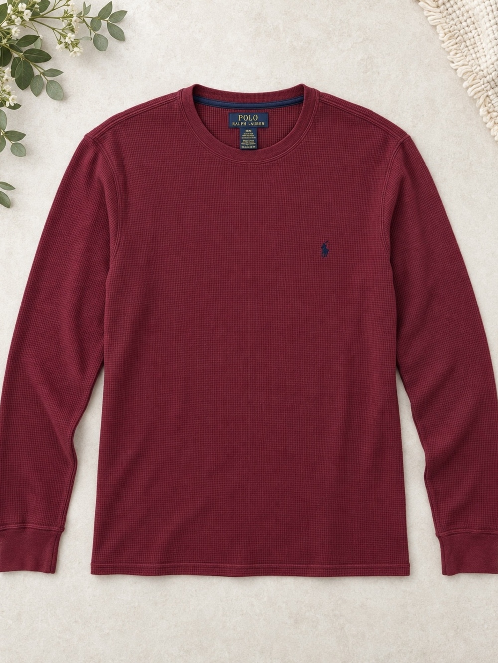 Polo Ralph Lauren Burgundy Long Sleeve Thermal Shirt Large Classic